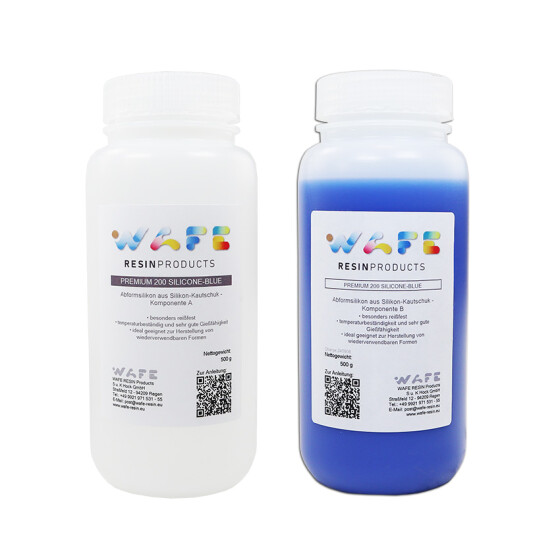 PREMIUM 200 Silicone Blue - 2K Abformsilikon aus Silikon Kautschuk 1 kg (A 500 g + B 500 g)